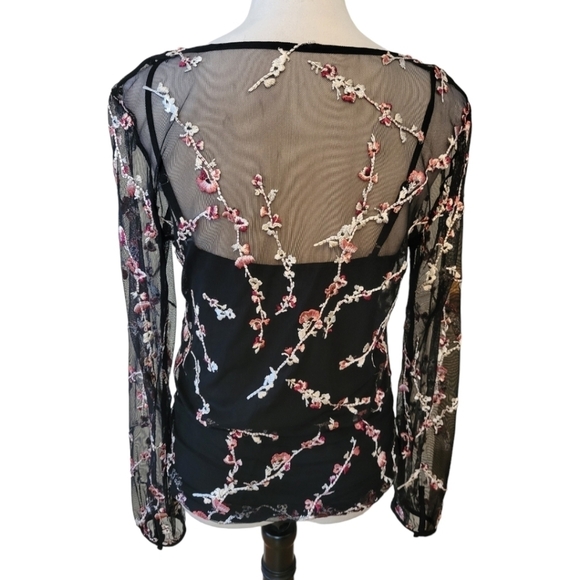 WHBM Embroidered Floral Sheer Top Size Medium - Picture 3 of 5